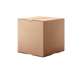 A simple brown cardboard box, isolated on transparent background, representing shipping, delivery, storage, and packaging concepts