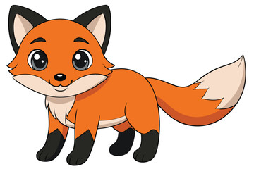 Obraz premium Cute Cartoon Fox Standing, Orange Fur, Black Legs, White Background Design