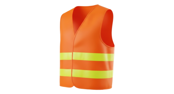 Isolated bright orange safety vest with yellow reflective stripes for workers or cyclists