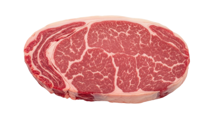 Isolated ribeye steak with rich marbling for grilling or roasting, premium cut of beef