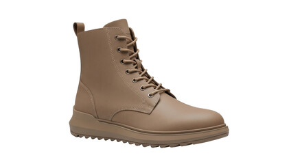 Isolated light brown boot with a platform sole and laces for comfort and style on the go