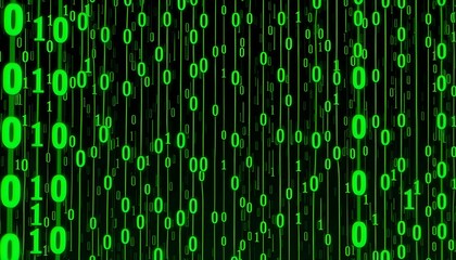 A digital representation of binary code, featuring a matrix of green zeros and ones.