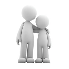 Friendly two-figure hug on transparent background