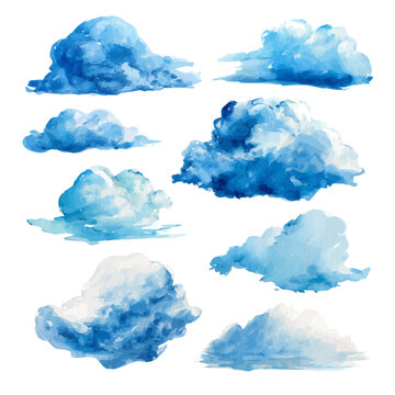 An EPS painting design, Vector illustration set, My Watercolor illustration, blue clouds painting isolated on a white background