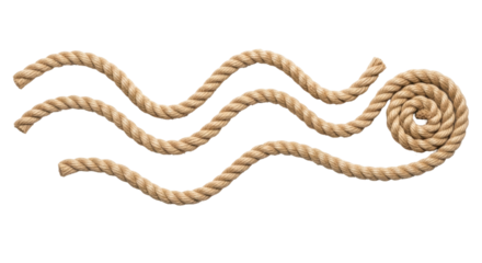 Isolated curved brown ropes, twisted in a coil, nautical and decorative element, fiber material