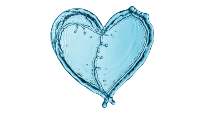 Isolated heart-shaped splash of water, creative romantic liquid symbol, blue aquamarine fluid - Powered by Adobe