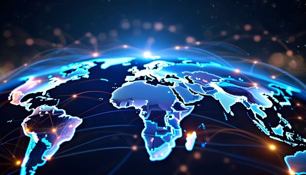 Global network connections with a world map background.
