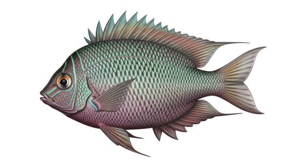 Isolated ornate tropical fish with iridescent scales and dramatic fins, no background