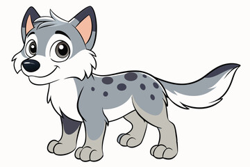 Cute Cartoon Wolf Standing with a Smile on a White Background