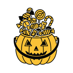 Halloween Candy in Jack-o'-lantern Bucket Vector Illustration