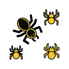 Halloween Spiders Vector Illustration Black Yellow on White Background