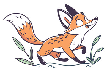 Obraz premium Cute Fox Cartoon Character Running with Happy Expression on White Background