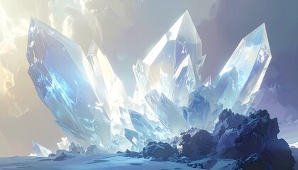 Obraz premium Majestic glowing crystal cluster in icy fantasy landscape