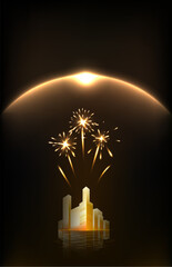Fireworks over the city. Vector illustration.