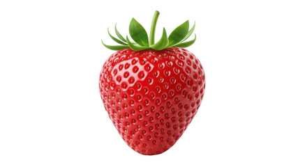 Isolated ripe strawberry fruit with green stem, healthy summer seasonal food concept