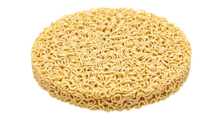 Isolated block of dried instant ramen noodles, a popular convenient food for quick meals