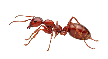 Isolated red ant crawling, macro close-up of insect, anatomy and detailed natural textures