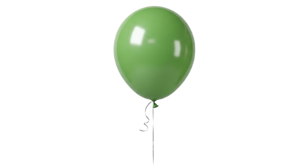 Isolated Green Balloon, Helium Filled and Dangling from Ribbon, Party Celebration Symbol