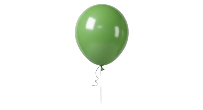 Isolated Green Balloon, Helium Filled and Dangling from Ribbon, Party Celebration Symbol