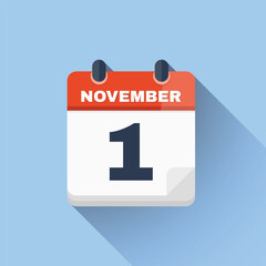 Flat calendar icon displaying November 1 date