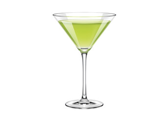 Appletini cocktail in martini glass isolated, green apple martini drink for bar menu and party invitations