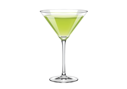 Appletini cocktail in martini glass isolated, green apple martini drink for bar menu and party invitations