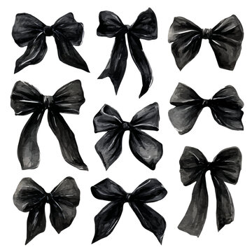 Vector illustration set, My Watercolor illustration, set of black elegant bows. Vintage bows made painting isolated on a white background, An EPS painting design, 