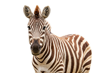Striking zebra portrait isolated on transparent background, captivating animal with unique stripes...