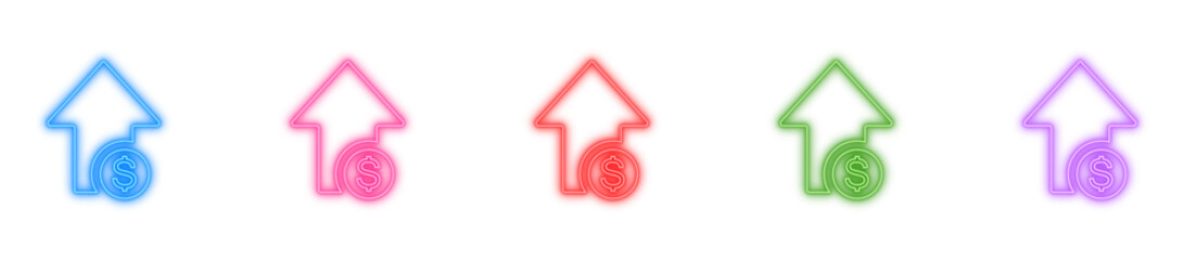 Dollar sign neon icon isolated, Glowing money growth symbol, Bright financial upward trend, Neon profit increase arrow, or Shiny currency value icon vector illustration © masudrwd