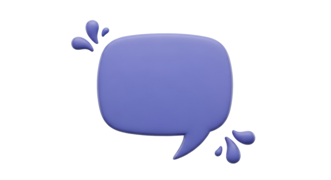 Isolated periwinkle violet speech bubble with splash effect, conversation cloud, think symbol