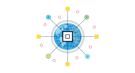 Isolated network of interconnected devices around the world, showing digital connectivity