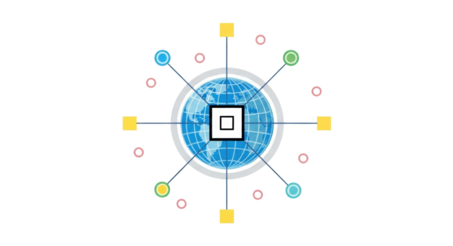 Isolated network of interconnected devices around the world, showing digital connectivity