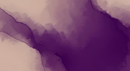 Abstract purple and beige watercolor background with flowing, wavy lines.