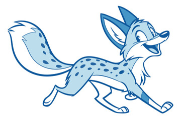 Joyful Cartoon Blue Fox Running on White Background Animation Style Design