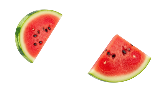 Isolated slices of refreshing watermelon, summer fruit, healthy snack, no additives