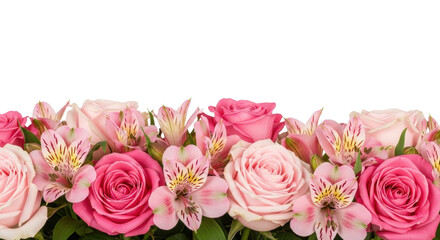 Isolated bunch of pink and light pink roses and alstroemeria flowers arrangement for decoration