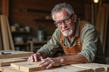 Detailed Work: Gray-Haired Builder Working on a Project with Precision