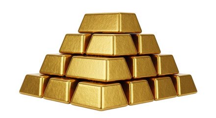 Isolated shiny gold bars stacked in a pyramid, wealth, investment, savings concept, precious metal