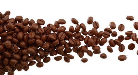 Obraz premium A banner of roasted coffee beans, a wide border for website headers, menus, and promotional materials. Transparent Background, Cutout