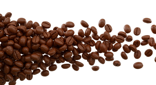 A banner of roasted coffee beans, a wide border for website headers, menus, and promotional materials. Transparent Background, Cutout