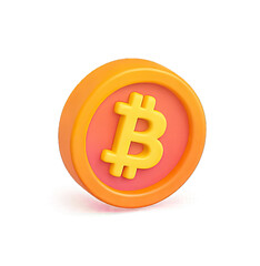 Obraz premium A 3D rendered Bitcoin symbol on a colorful coin with a pink and orange background.