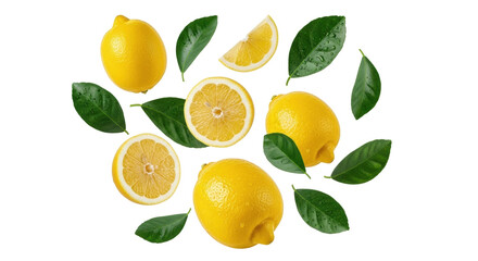 Isolated Yellow Lemons with Green Leaves for Freshness in Design Compositions, Healthy Fruits
