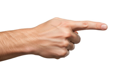 Isolated male hand pointing to the right as if showing directions or choosing an option