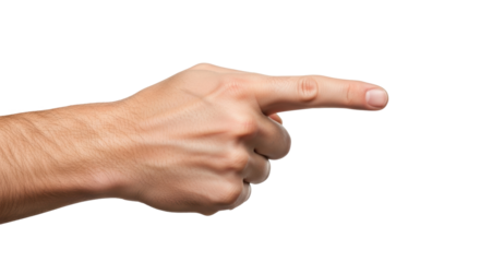 Isolated male hand pointing to the right as if showing directions or choosing an option