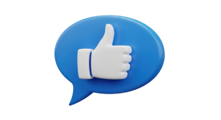 Isolated thumbs up like icon on blue speech bubble, social media feedback and communication