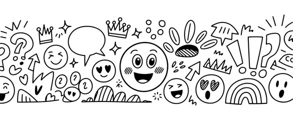 a handmade pattern of different emojis  arrows and other elements