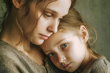 Emotional moment between mother and daughter as they share comfo
