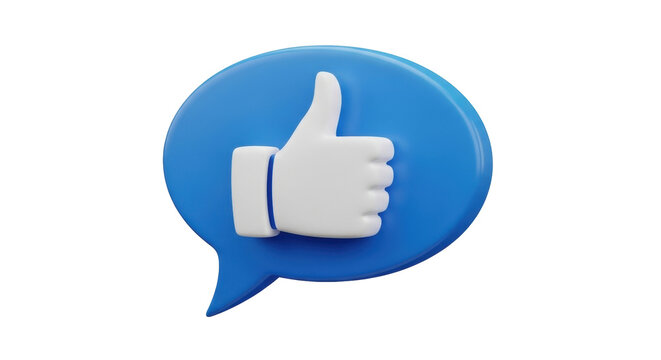 Isolated thumbs up like icon on blue speech bubble, social media feedback and communication
