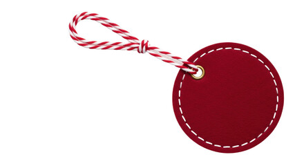 Isolated decorative gift tag with loop of red and white twine, blank price label