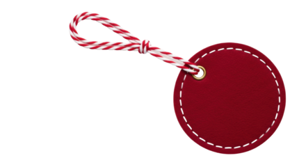 Isolated decorative gift tag with loop of red and white twine, blank price label